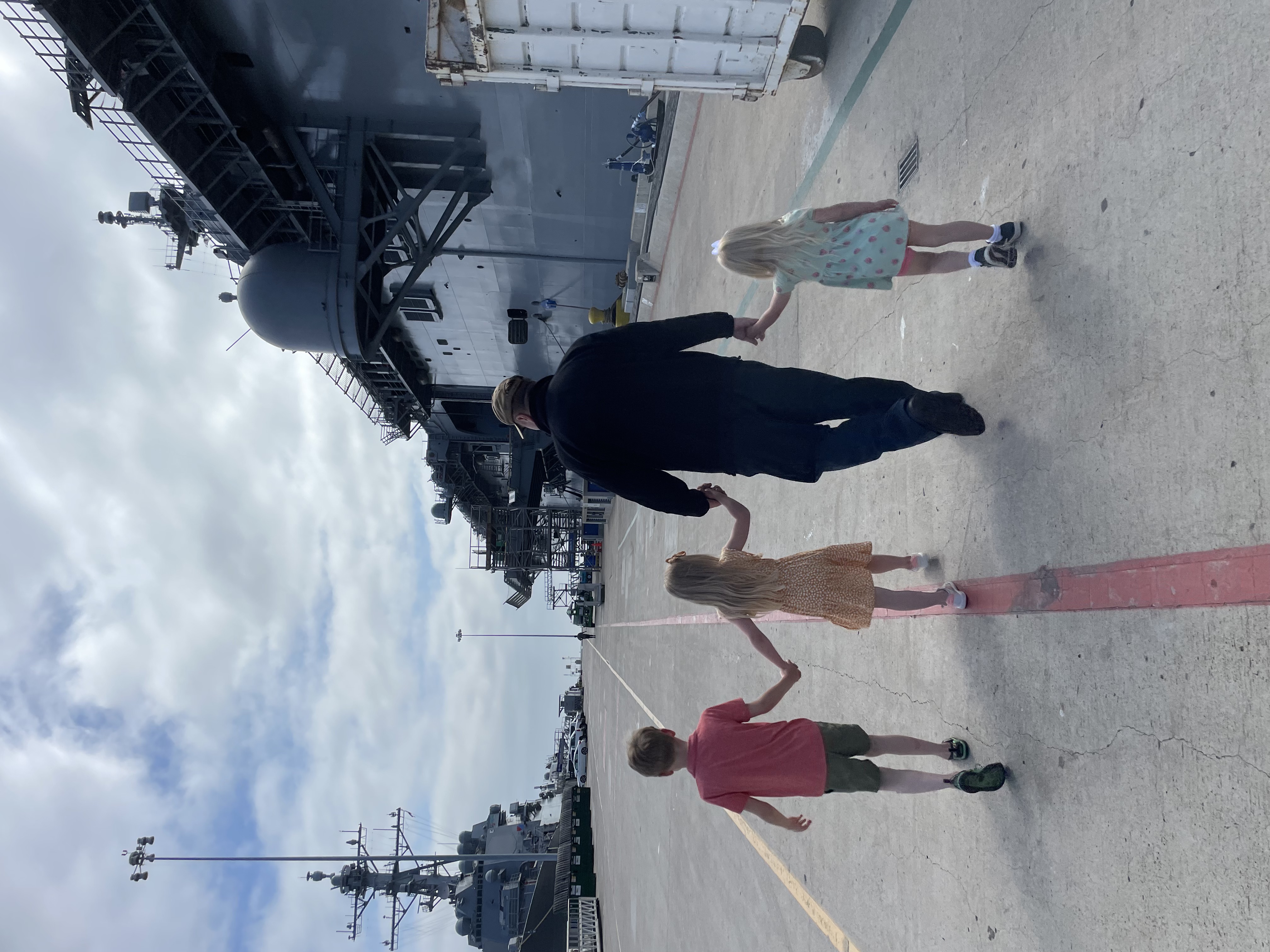 Walking to USS Boxer with family